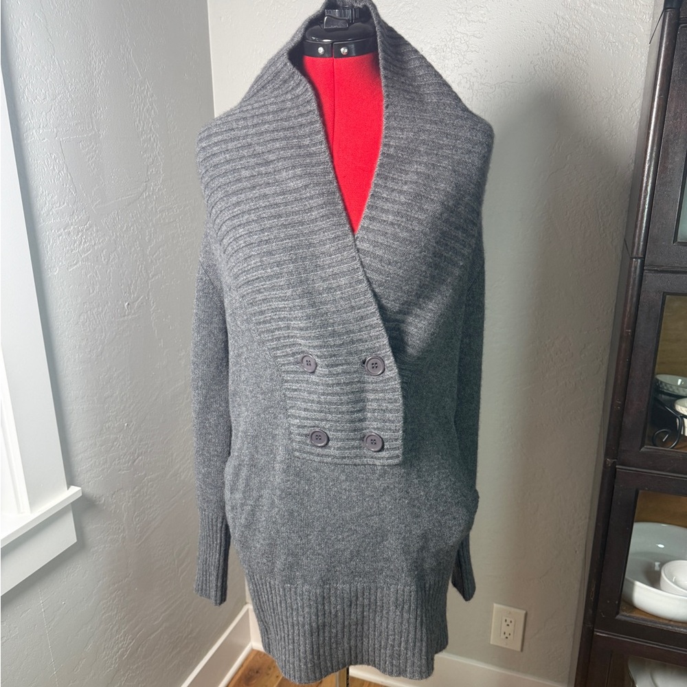 Sofie Gray 100% Cashmere Shawl Collar Button Front Long Sweater Size S